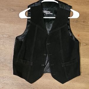 Wilson's Black Leather Vest 90s Medium Biker Bohemian Grunge